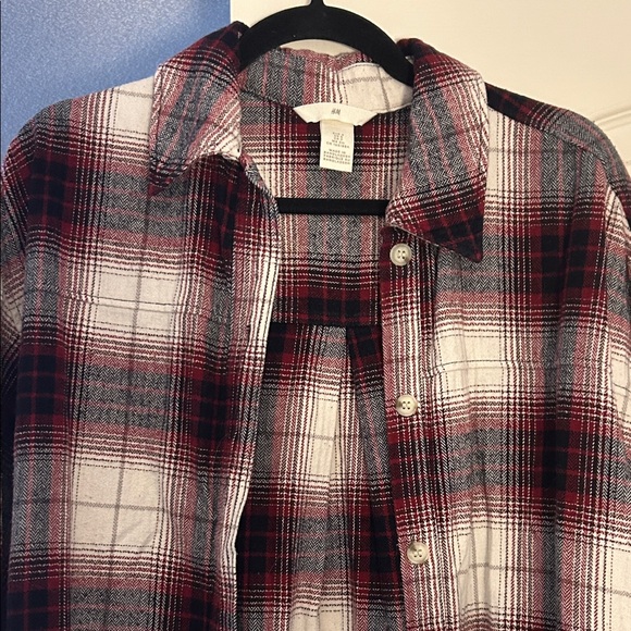 Women’s Plaid Shirt - Red, Navy Blue, and White - Picture 2 of 6
